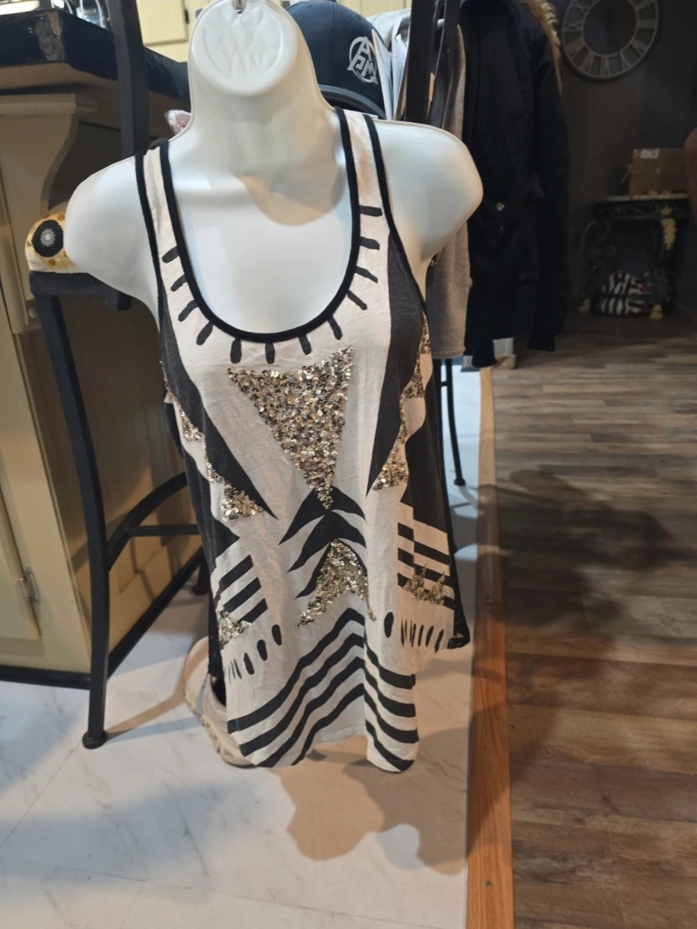 Express Black & White Sequin Graphic Tank